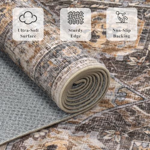 2’6″x 8’ Vintage Runner Low Pile Non-Slip Washable Hallway Rug