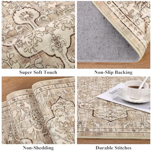 Pauwer Hallway Runner Rug 2x6, Washable Boho Kitchen Runner, Beige Brown