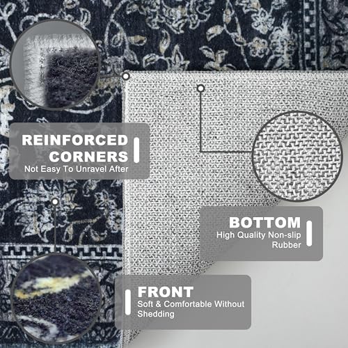Area Rug 3x5 Washable Entryway Rug Kitchen Rugs, Midnight Navy