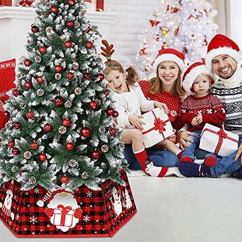 OurWarm Christmas Tree Collar Buffalo Plaid Christmas Tree Ring, Hexagon Fabric Collapsible Tree Skirt with 6 Patterns for Christmas Xmas Holiday Tree Decorations