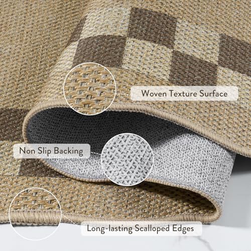 LIVEBOX Scalloped Easy Jute 2x3 Kitchen Rugs, Checkered Indoor Outdoor Rug Doormat, Front Door Mat Entryway Rug Washable Non Slip, Small Outdoor Mats Neutral Carpet for Porch Bathroom Doorway Entrance