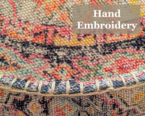 Mandala Life ART Bohemian Outdoor Floor Cushion Cover - Unstuffed 24x8 inches - Vintage Round Pouf Otttoman