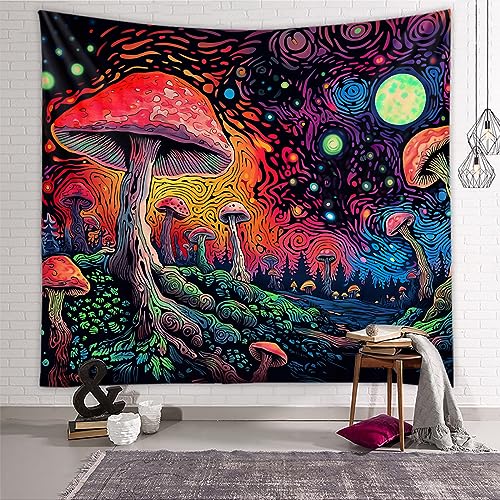 Tapzen Moon Stars Colorful Plant Tapestry for Bedroom Aesthetic Fantasy Forest Boho Wall Hanging (40 x 30 inches)