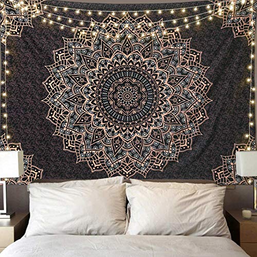 Black Mandala Tapestry Wall Hanging Psychedelic Wall Tapestry Aesthetic Indian Hippie Decor Bohemian Art Boho Home Decoration for Bedroom,Living Room,Dorm