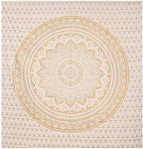 ANJANIYA Ombre Wall Hanging Bohemian Tapestry, Metallic Wall Art Bedspread, Psychedelic Hippie Mandala Dorm Décor for Hanging, Bedding, Beach Coverlet Curtain, Gold, 54"X60"