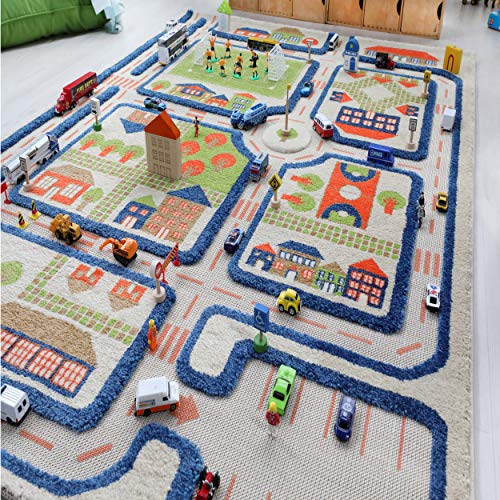 IVI 3D Play Carpets, 59 x 39 Inch, Traffic Educational Toddler Mat Rug for Bedroom, Kids Den, or Playroom, Medium