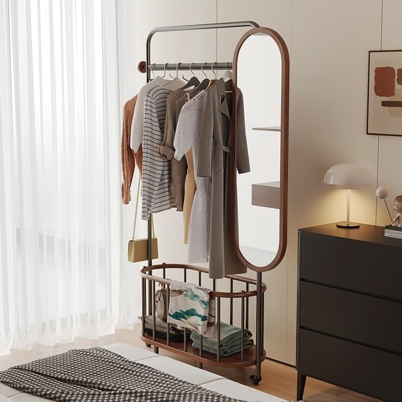 Floor Multifunctional Floor-Standing Full-Length Mirror and Coat Rack for Bedroom Mirror