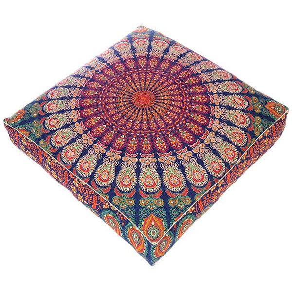 Mandala Floor Pillow Cover Meditation Cushion Seating Throw Hippie Round Colorful Decorative Bohemian Indian Pouf Ottoman Handmade Cover ONLY (Dark Blue-2, 35" x 35")