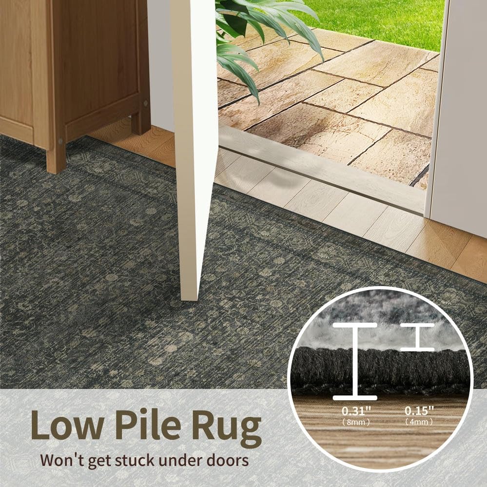 6x9 Washable Area Rug for Living Room, Moss Brown