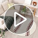 Baseball Rug Round 36 Inch – Soft Microfiber Sports Carpet with Non-Slip TPR Backing, Baseball Decor for Boys Room, Kids Room, Playroom & Gift for Baseball Lovers