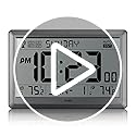 HODIK Wall Clock Atomic with Indoor Outdoor Temperature Battery Powered, Easy Reading with 10.5 Inch LCD Display, 330FT Range Table Wall Clock with DST, 12/24 Hour for Living Room Kitchen (Silver)