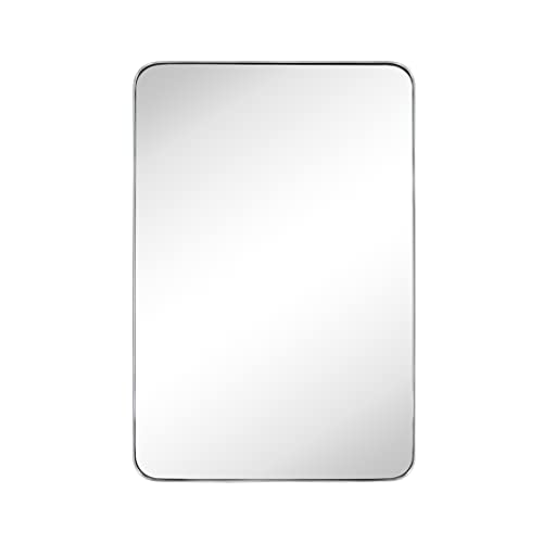 GRACTO 24x36'' Chrome Metal Framed Bathroom Mirror for Wall in Stainless Steel Rounded Rectangular Bathroom Vanity Mirrors Wall Mounted