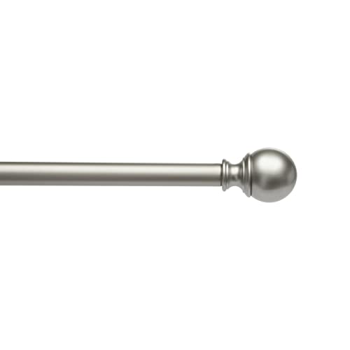 Amazon Basics Sturdy Adjustable Curtain Rod for Windows with Round Finials, Easy Installation, 1-Inch Rod, 36" to 72", Nickel, 1-Pack