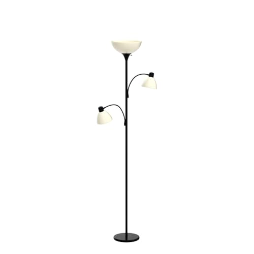 Brightech Sky Dome Double LED Floor Lamp, Torchiere Super Bright Floor Lamp with 2 Reading Lamps for Living Rooms & Offices - Dimmable Tall Standing Lamp for Bedroom Reading - Tall Black Pole