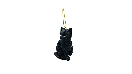 Black Longhair Tabby Kitty Cat Christmas Tree Ornament with Candy Cane Scarf
