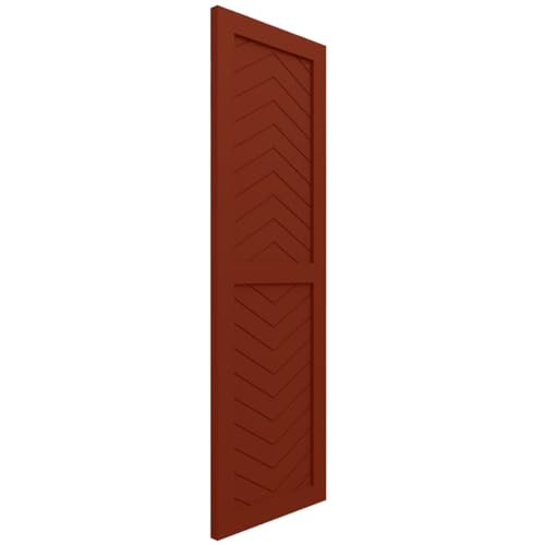 15"W x 42"H True Fit PVC Two Panel Chevron Modern Style Fixed Mount Shutters, Pepper Red (Per Pair - Hardware Not Included)