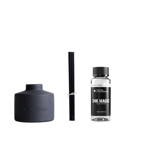 Hotel Collection - Ceramic Reed Diffuser Set - Hotel Inspired Luxury Essential Oil Reed Diffuser - Citrus, Lemongrass, Jasmine (Charcoal, 3.4 Fl Oz, 24K Magic)