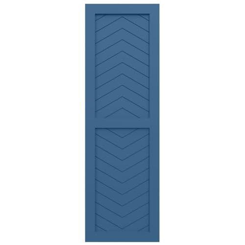 18"W x 52"H True Fit PVC Two Panel Chevron Modern Style Fixed Mount Shutters, Sojourn Blue (Per Pair - Hardware Not Included)