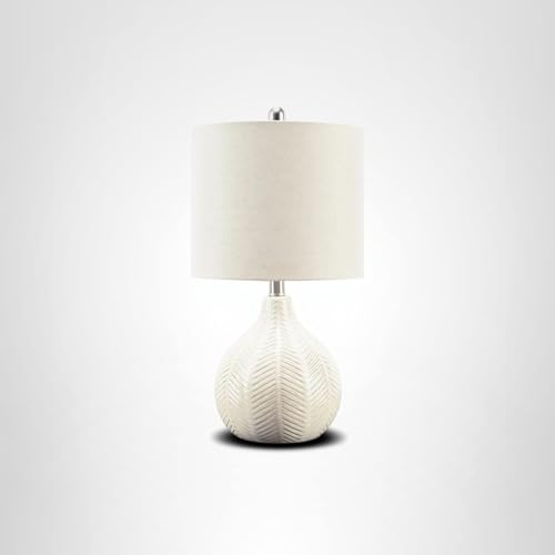 Signature Design by Ashley Rainermen Casual Ceramic Table Lamp, Transparent White Glaze Finish, Drum Hardback Fabric Shade, 11" W x 11" D x 21" H, Off White