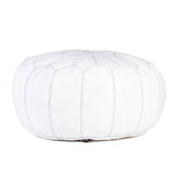 Handmade Moroccan Embroidered Leather Pouf | Delivered Unstuffed | Ottoman, Footstool, Footrest, Hassock, Floor Cushion | Matching Thread (White)