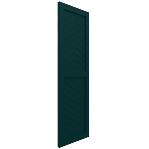 18"W x 53"H True Fit PVC Two Panel Chevron Modern Style Fixed Mount Shutters, Thermal Green (Per Pair - Hardware Not Included)