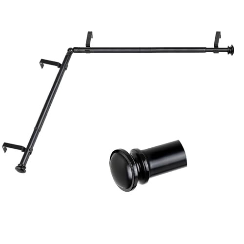 TONIAL Corner Curtain Rods, 32-86 Inch Center Rod for window, 3/4 Inch Side Rod for windows 20-82 Inch Decorative Drapery Rods with Small Cap Finial, Black