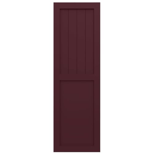 12"W x 30"H True Fit PVC Farmhouse/Flat Panel Combination Fixed Mount Shutters, Wine Red (Per Pair - Hardware Not Included)