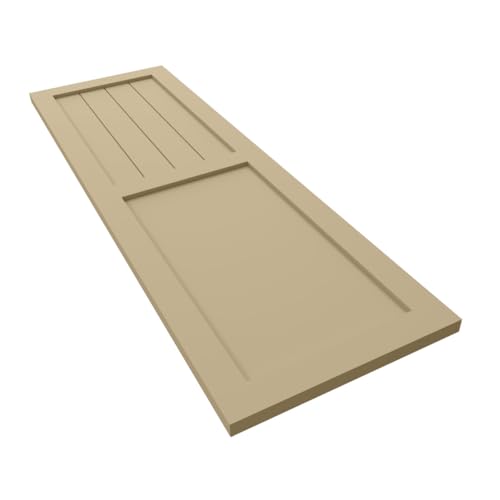 Ekena Millwork 18"W x 25"H True Fit PVC Farmhouse/Flat Panel Combination Fixed Mount Shutters, Natural Twine (Per Pair - Hardware Not Included)