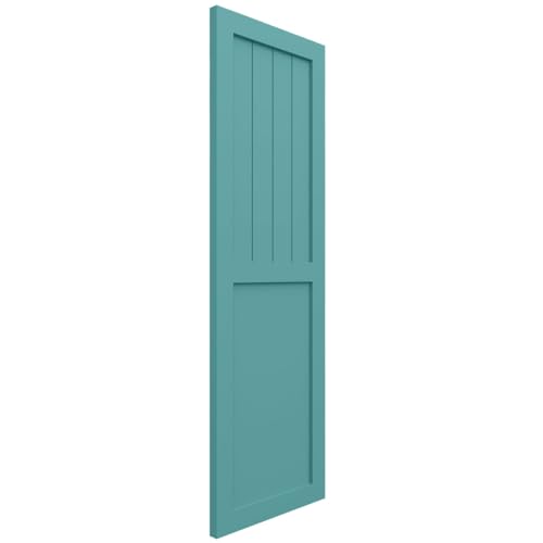 Ekena Millwork 15"W x 26"H True Fit PVC Farmhouse/Flat Panel Combination Fixed Mount Shutters, Pure Turquoise (Per Pair - Hardware Not Included)