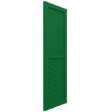 15"W x 53"H True Fit PVC Two Panel Chevron Modern Style Fixed Mount Shutters, Viridian Green (Per Pair - Hardware Not Included)