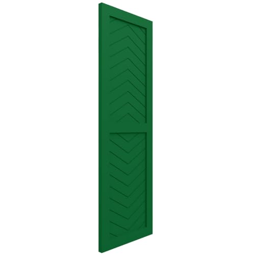 15"W x 51"H True Fit PVC Two Panel Chevron Modern Style Fixed Mount Shutters, Viridian Green (Per Pair - Hardware Not Included)