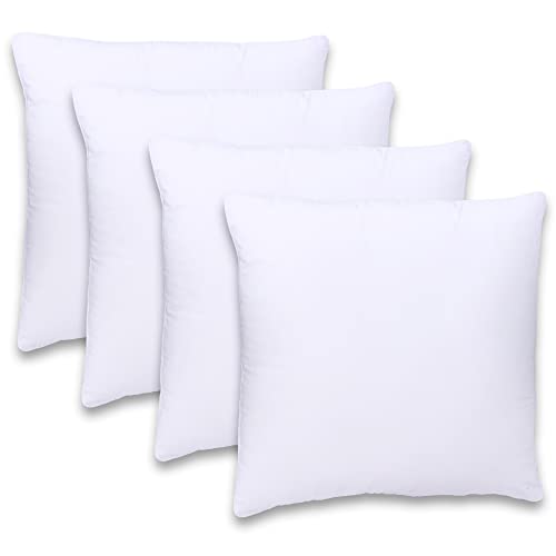 GOLD TEXTILES White Throw Pillows Insert (Pack of 4) - 18 x 18 Inches Polyester Sham Stuffer Throw Pillow - Lightweight Square Indoor Decorative Pillows - Bed and Cushion Couch Pillows