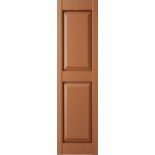 12 in. W x 39 in. H Builders Edge, TailorMade Two Equal Panels, Raised Panel Shutters, Includes Matching Installation Spikes (Per Pair), 471 - Treated Cedar