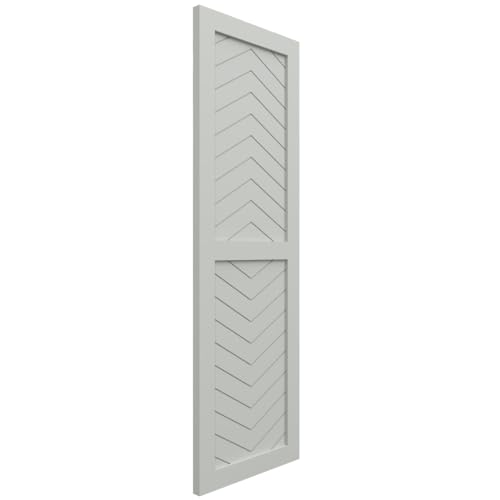 18"W x 39"H True Fit PVC Two Panel Chevron Modern Style Fixed Mount Shutters, Hailstorm Gray (Per Pair - Hardware Not Included)