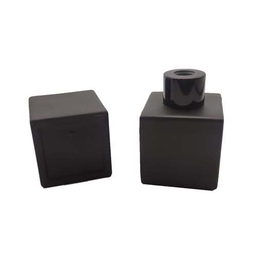 Perfume Reed Diffuser Bottle,Empty Square Essential Oil Bottles Glass Jar with Black Sticks for DIY Fragrance Replacement Diffuser Sets (50ml/1.7oz, Matte Black)