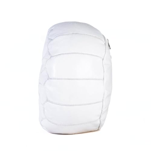 Handmade Moroccan Embroidered Leather Pouf | Delivered Unstuffed | Ottoman, Footstool, Footrest, Hassock, Floor Cushion | Matching Thread (White)