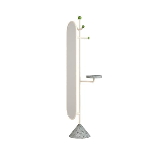 Decorative Bedroom Rotating Full-Length Mirror All-in-one Coat Rack Entryway Storage Floor for Living Room(White)