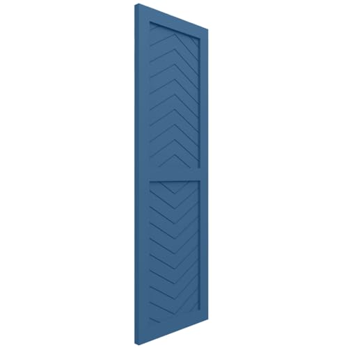 15"W x 41"H True Fit PVC Two Panel Chevron Modern Style Fixed Mount Shutters, Sojourn Blue (Per Pair - Hardware Not Included)