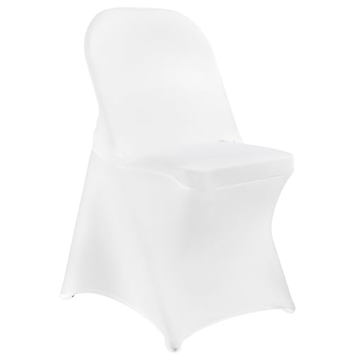 Stretch Spandex Chair Covers - White 50 PCS, Folding Kitchen Chairs Cover, Universal Washable Slipcovers Protector, Removable Chair Seat Covers, for Wedding Party Dining Room Banquet Event