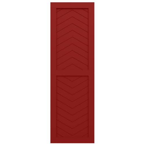 18"W x 47"H True Fit PVC Two Panel Chevron Modern Style Fixed Mount Shutters, Fire Red (Per Pair - Hardware Not Included)