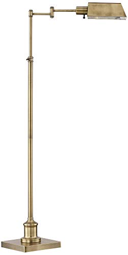 Regency Hill Jenson Traditional Farmhouse Metal Adjustable Pharmacy Floor Lamp Swing Arm 54" Tall Aged Brass Metal Shade Standing Pole Light for Living Room Reading House Bedroom Home Office
