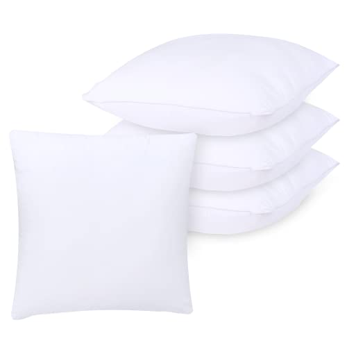 GOLD TEXTILES White Throw Pillows Insert (Pack of 4) - 18 x 18 Inches Polyester Sham Stuffer Throw Pillow - Lightweight Square Indoor Decorative Pillows - Bed and Cushion Couch Pillows