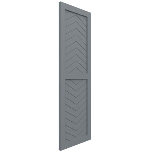 15"W x 44"H True Fit PVC Two Panel Chevron Modern Style Fixed Mount Shutters, Ocean Swell (Per Pair - Hardware Not Included)
