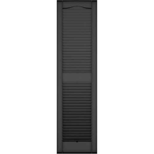 Ekena Millwork Lifetime Vinyl LL1S14X05500BL Standard Cathedral Top Center Mullion, Open Louver Vinyl Shutters, w/Installation Shutter-Lok's & Matching Screws (Per Pair), 14 1/2"W x 55"H, Black