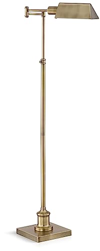 Regency Hill Jenson Traditional Farmhouse Metal Adjustable Pharmacy Floor Lamp Swing Arm 54" Tall Aged Brass Metal Shade Standing Pole Light for Living Room Reading House Bedroom Home Office