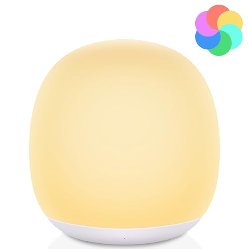 Baby Night Light, Nursery Night Lamp with 8 RGB Colors Changing, Soft BPA Free Silicone Touch Night Light for Kids Room Breastfeeding, 1h Timer, Rechargeable & Stepless Dimming