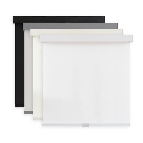 AOSKY Light Filtering Roller Shades Cordless Blinds for Windows, 1% Openness Free-Stop Shades with Valance, Thermal Insulated Fabric, UV Protection, Natural Woven Blinds（34" W x 72" H, White）