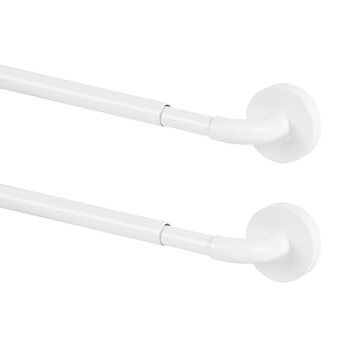 TYRON 2 Pack Magnetic Curtain Rod for Metal Doors Adjustable 9-12 Inch, 3/8 in. Diameter, Magnetic Rod No Drill, Narrow Sidelight Window Mini Curtain Rod(White)