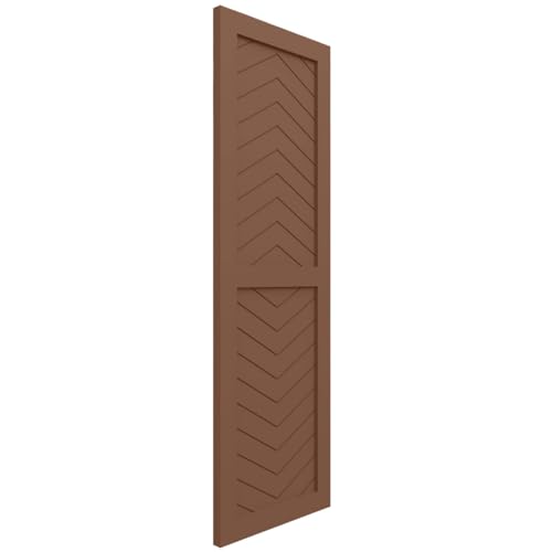 18"W x 48"H True Fit PVC Two Panel Chevron Modern Style Fixed Mount Shutters, Burnt Toffee (Per Pair - Hardware Not Included)