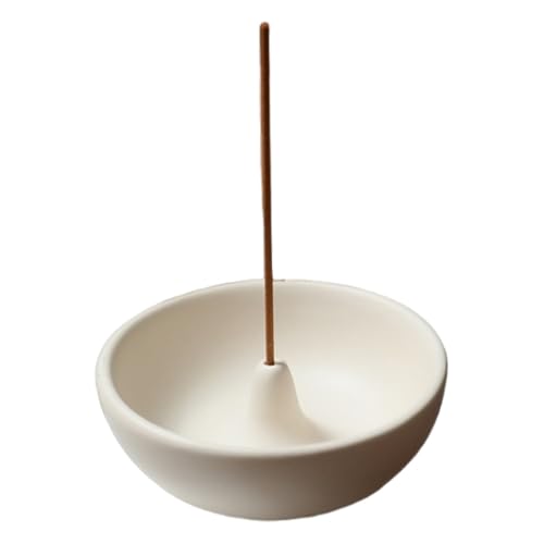 Cream White Ceramic Incense Holder Bowl - 3 Inch Round Incense Burner for Meditation, Home Decor, Ash Catcher with Center Hole for Thin Sticks (Cream White)